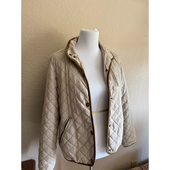 Lauren Jeans Co Quilted Barn Jacket Snap Button‎ Front Pockets Beige - Picture 1 of 12